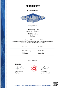 ALIPLAST QUALICOAT QUALIDECO - EN - TANÚSÍTVÁNY