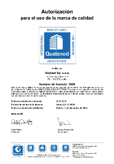 Aliplast Qualanod ESP TANÚSÍTVÁNY