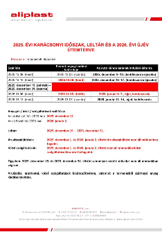 2025. ÉVI KARÁCSONYI IDŐSZAK, LELTÁR ÉS A 2026. ÉVI ÚJÉV ÜTEMTERVE 