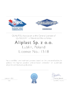  Aliplast Qualipol Pre-anodization TANÚSÍTVÁNY
