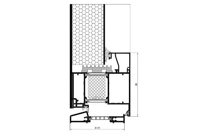 Küszöb-szárny keresztmetszet, egyoldalas panel, befelé nyíló