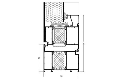 A tok-szárny keresztmetszete, egyoldalas panel, befelé nyíló
