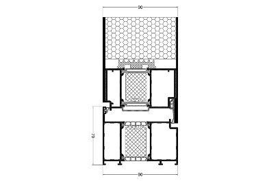 A tok-szárny keresztmetszete, kétoldalas panel, befelé nyíló